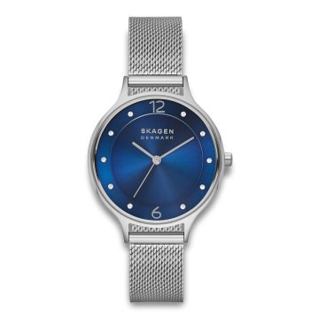 Skagen Anita dameur i stål med mesh lænke og blå skive