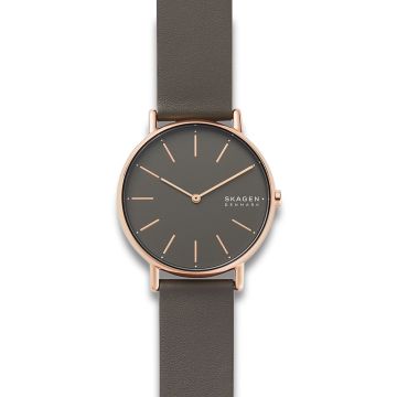 Skagen Signatur rosaguldfarvet armbåndsur med grå læderrem Ø38
