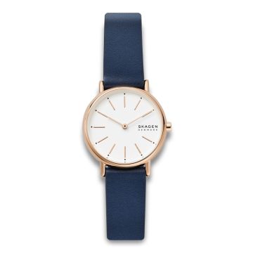 Skagen Signatur armbåndsur i rosa stål med blå rem