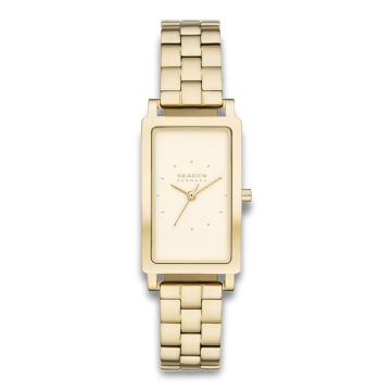 Skagen Hagen dameur i guldfarvet stål med gylden urskive og guldfarvet lænke.