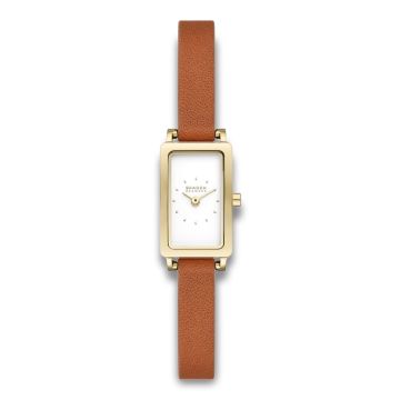 Skagen Hagen Micro lille firkantet dameur med brun rem