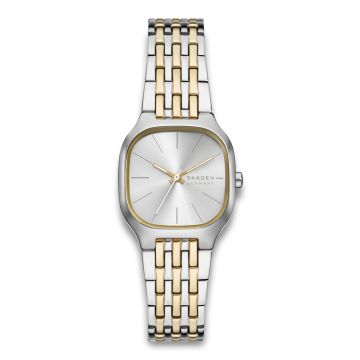 Skagen Mellem Lille firkantet dameur i tofarvet med lænke