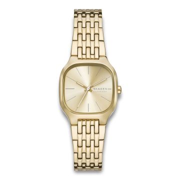 Skagen Mellem Lille firkantet dameur i guldfarvet med lænke