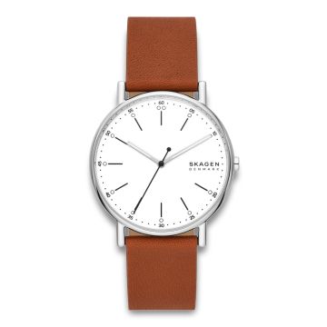 Skagen Signatur herreur i stål med brun læderrem
