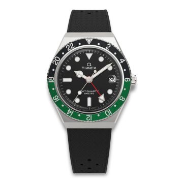 Timex Q GMT i sort med sort gummirem