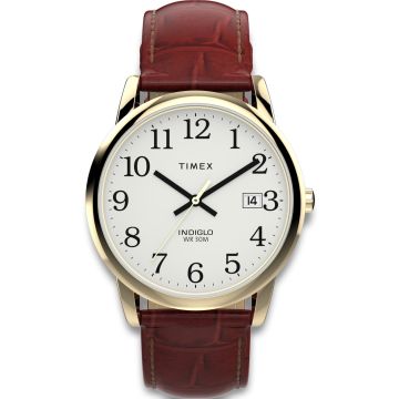 TIMEX Easy Reader, guldfarve med brun læderrem