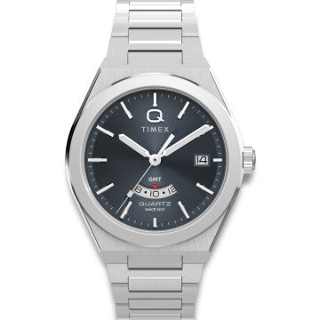 TIMEX Q Timex Continental GMT i stål med lænke