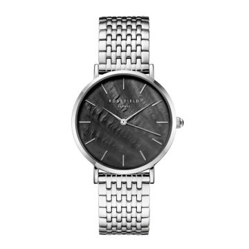 Rosefield The Upper East Side dameur i stål med lænke og sort perlemorsskive - Ø33