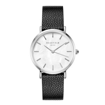 Rosefield The Upper East Side dameur i stål med sort læderrem - Ø33