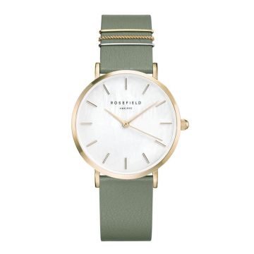 Rosefield The West Village dameur i guldfarvet med grøn læderrem og perlemorsskive - Ø33