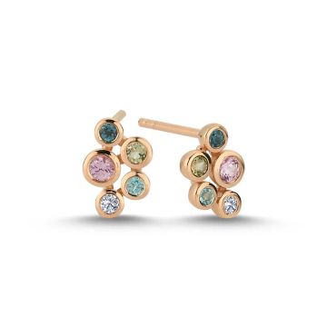 Nuran Bubbles øreringe i rosaguld med diamant, pink og grøn safir og topas