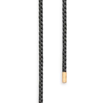 OLE LYNGGAARD COPENHAGEN Snoet Mokuba silkesnor mørk grå med endestykker 18 karat rødguld længde 130 cm