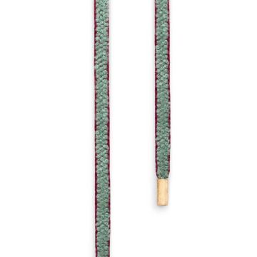 OLE LYNGGAARD COPENHAGEN Chenille Mokuba snor isblå/vinrød endestykker lige 18 karat rødguld længde 130 cm