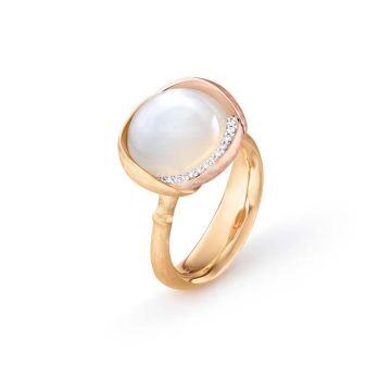 OLE LYNGGAARD COPENHAGEN Lotus 3, 18 kt. guld ring med hvid månesten og brillanter