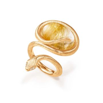 OLE LYNGGAARD COPENHAGEN ring mellem Snakes 18 kt guld med rutilkvarts og 4 brill. TW.VS. i alt 0,02 ct