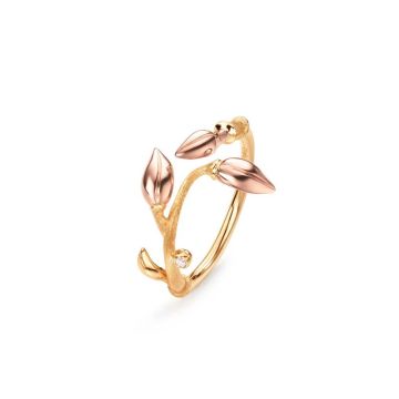 OLE LYNGGAARD COPENHAGEN Blooming 18 kt. guld ring med 3 rosaguld blade og 1 brillant