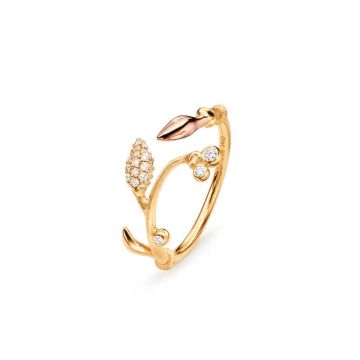 OLE LYNGGAARD COPENHAGEN Blooming 18 kt guld ring med rosaguld blad og brillanter