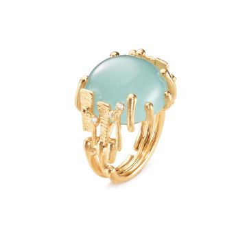 OLE LYNGGAARD COPENHAGEN BoHo 18 kt. guld ring med blå-grøn akvamarin og 8 brillanter