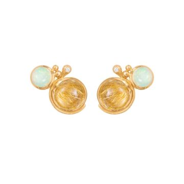 OLE LYNGGAARD COPENHAGEN Lotus 18 kt. guld ørestikker med opal, rutil og diamanter