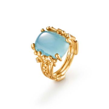 OLE LYNGGAARD COPENHAGEN BoHo 18 kt. guld ring med akvamarin og 5 brillanter