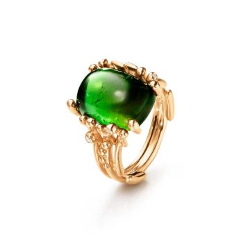 OLE LYNGGAARD COPENHAGEN BoHo 18 kt. guld ring med grøn turmalin og 5 brillanter