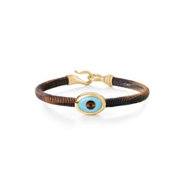 OLE LYNGGAARD COPENHAGEN Life armbånd, håndknyttet reb, Maroon. Evil Eye fatning i 18 karat rødguld, 6 mm