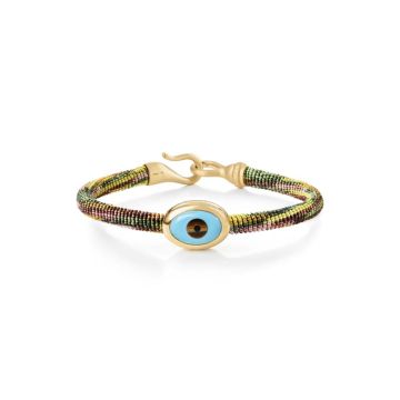 OLE LYNGGAARD COPENHAGEN Life armbånd, håndknyttet reb, Plum. Evil Eye fatning i 18 karat rødguld, 6 mm