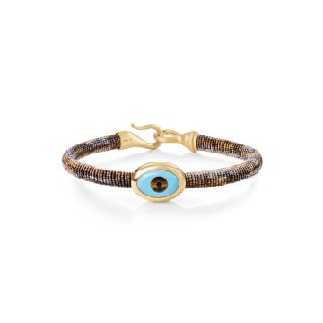 OLE LYNGGAARD COPENHAGEN Life armbånd, håndknyttet reb, Velvet. Evil Eye fatning i 18 karat rødguld, 6 mm