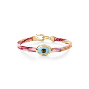 OLE LYNGGAARD COPENHAGEN Life armbånd, håndknyttet reb, Berry. Evil Eye fatning i 18 karat rødguld, 6 mm