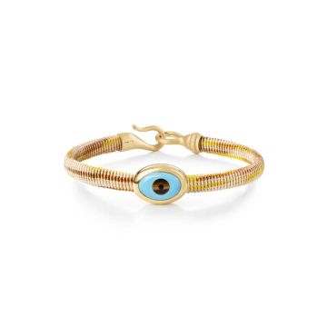 OLE LYNGGAARD COPENHAGEN Life armbånd, håndknyttet reb, Golden. Evil Eye fatning i 18 karat rødguld, 6 mm