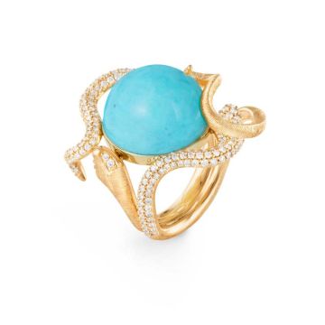 OLE LYNGGAARD COPENHAGEN Snakes ring i 18 kt guld med turkis og 220 brillanter