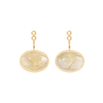 OLE LYNGGAARD COPENHAGEN Lotus 18 kt. guld ørevedhæng med rutilkvarts