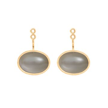 OLE LYNGGAARD COPENHAGEN Lotus 18 kt. guld ørevedhæng med grå månesten