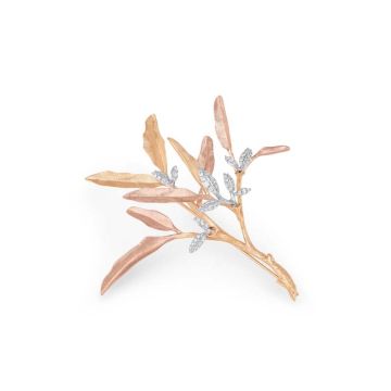 OLE LYNGGAARD COPENHAGEN Leaves Gren broche i 18 kt. rød/hvid/rosaguld med brillanter