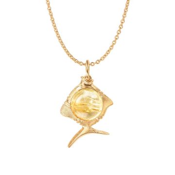 OLE LYNGGAARD COPENHAGEN Young Fish vedhæng i 18 kt guld med rutilquartz