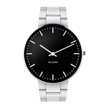 Arne Jacobsen City Hall Ø 40 mm armbåndsur, sort skive med stål lænke