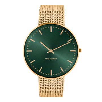 Arne Jacobsen City Hall ur i guldfarvet med  Evergreen skive og guldfarvet meshlænke - Ø40