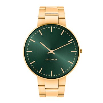 Arne Jacobsen City Hall ur i guldfarvet med  Evergreen skive og guldfarvet lænke - Ø40