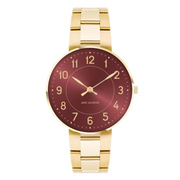 Arne Jacobsen Station i bourgogne med lænke - 34 mm Stål/sort rem