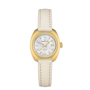Certina DS 2 Powermatic 80 dameur i guldfarvet stål med læderrem