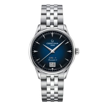 Certina DS-1 Big Date Powermatic 80, blå skive med stål lænke