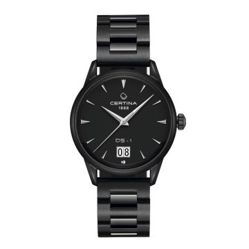 Certina DS-1 Big Date Powermatic 80 herreur i sort stål med lænke