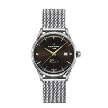 Certina DS-1 Powermatic 80, brun skive med stål lænke og ekstra brun rem