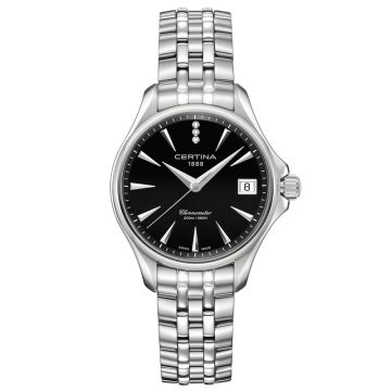 Certina DS Action Diamonds lady armbåndsur i stål, sort skive med diamanter