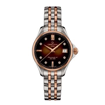 Certina DS Action Automatik dameur med diamanter i stål med tofarvet stållænke