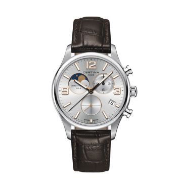 Certina DS 8 ur med månefase i stål med sølv skive