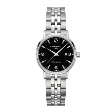 Certina DS Caimano lady armbåndsur i stål med sort skive og lænke 