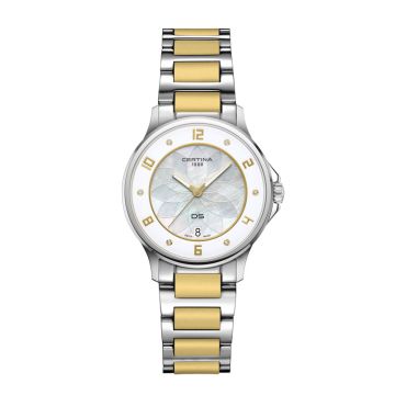Certina DS-6 Lady tofarvet dameur med perlemor og diamanter Ø35