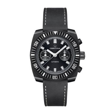 Certina DS Chronograph Automatic 1968 i sort med læderrem