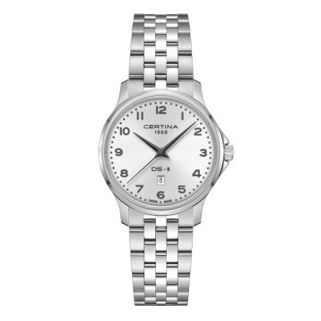 Certina  DS-8 dameur i stål med lænke og grå skive - Ø31
